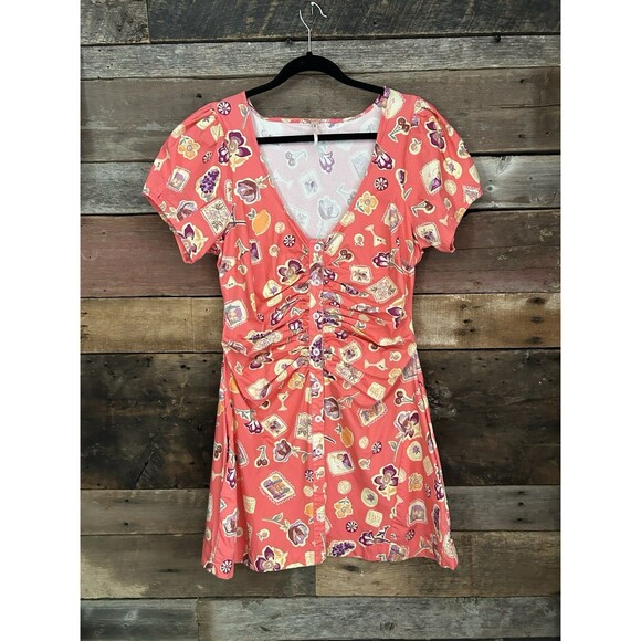 FREE PEOPLE Oakley Mini Dress Women's Size L Pink Combo - Picture 1 of 2